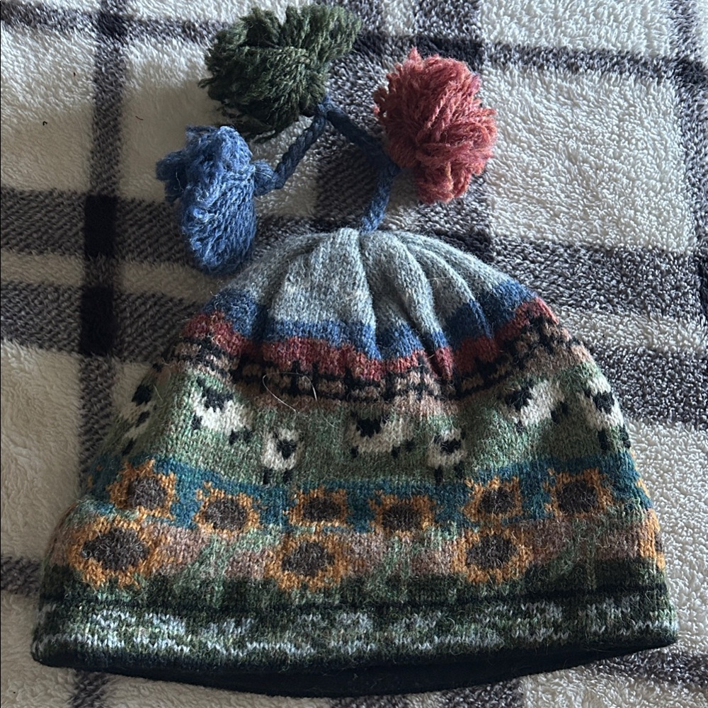 Cozy Multicolor Knit Beanie with Pom-Poms